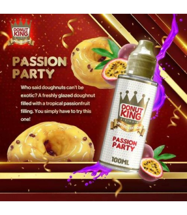 Limited Edition Passion Party by Donut King. 70VG/30PG E-liquid, 0MG Vape, 100ML Juice