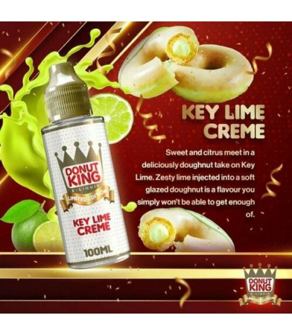Limited Edition Key Lime Creme by Donut King. 70VG/30PG E-liquid, 0MG Vape, 100ML Juice
