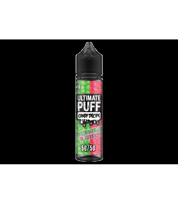 Watermelon & Cherry Candy Drops by Ultimate Puff, 50ML E-liquid, 0MG Vape, 50VG Juice