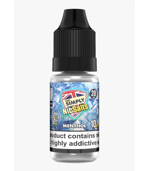 Menthol by Vape Simply Nic Salts, 10ML E Liquid, 50VG Vape, 20MG Juice